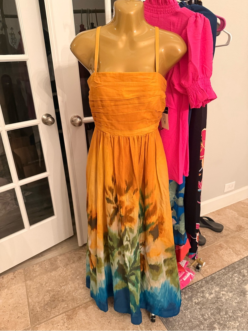 Tahari ASL Mustard Yellow Maxi Dress with Accent size 4